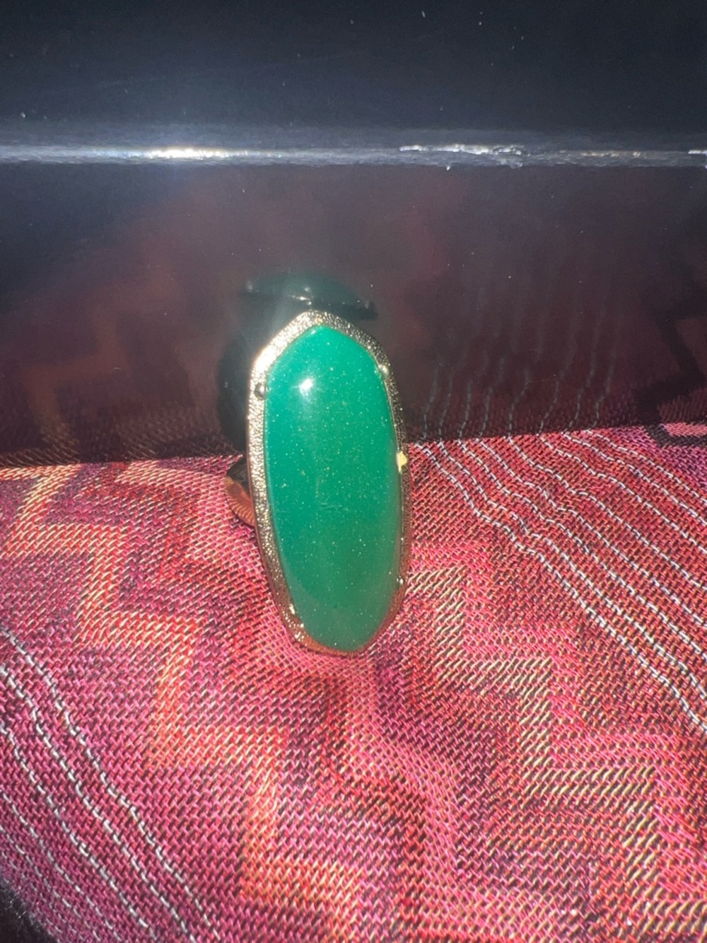 Gold-Tone Ring with Emerald Green Oval Stone
